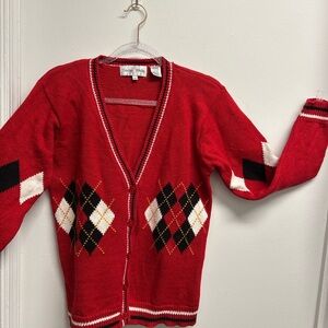 Vintage Classic Red Argyle Women's Cardigan Academia Preppy 80’s